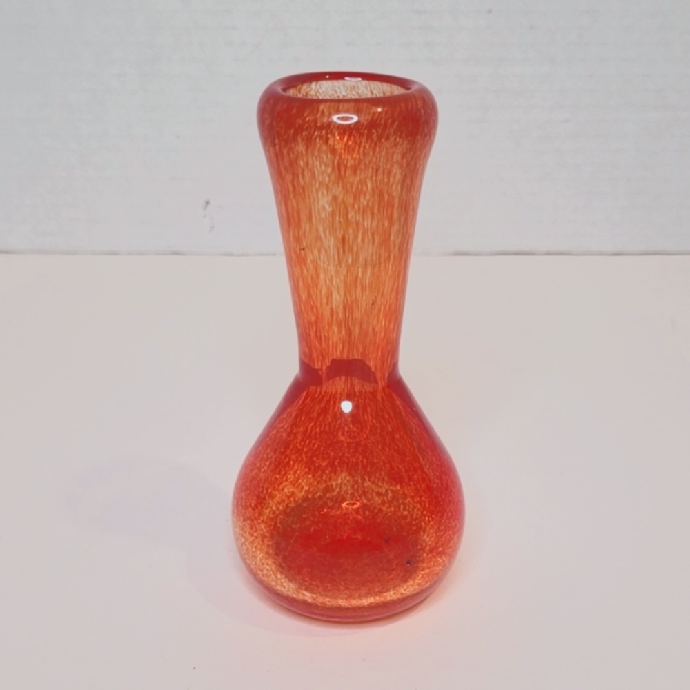 Art Glass Vintage Vase Fiery Red Orange